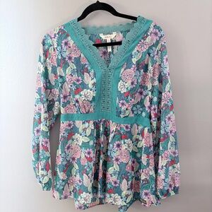 Matilda Jane Floral Sheer Boho Top Crochet Lace M
